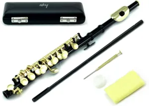 Sky Band Approved Black Laquer with Gold Keys Piccolo Key of C with Hard Case, Cloth, Cleaning Rod, Joint Greasae and Screw Drive