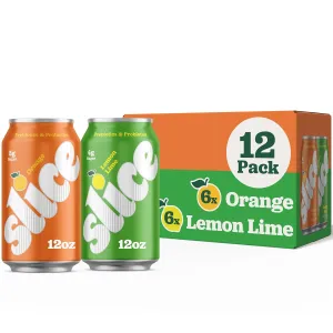 Slice Healthy Soda, Lemon Lime & Orange Variety Pack, Prebiotic & Probiotic Soda Pop, 5g Fiber, 35-40 calories, 12 fl oz 12 Pack (6 of each flavor)