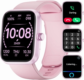 Smart Watch Large Display, Compatible with Android 6.0 / iOS 9.0 , Smart Watches for Women with Clear Bluetooth Calls, Health/Sleep/Fitness Tracker Watch, Waterproof Smart Watches for Men (Pink)