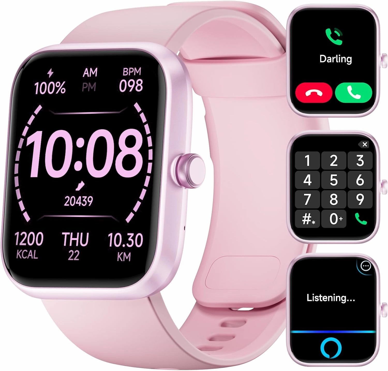 Smart Watch Large Display, Compatible with Android 6.0 / iOS 9.0 , Smart Watches for Women with Clear Bluetooth Calls, Health/Sleep/Fitness Tracker Watch, Waterproof Smart Watches for Men (Pink)