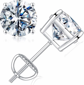 SMILEST 0.2-4ct Moissanite Screw Back Earrings, D Color VVS1 Clarity Lab Created Moissanite 18K White Yellow Rose Gold Ruthenium Vermeil 925 Sterling Silver Round Moissanite Earrings for Women Men