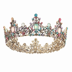 SNOWH Baroque Queen Crowns and Tiaras, Crystal Wedding Crown for Women, Vintage Birthday Tiara, Halloween Costume Party Hair Accessories with Gemstones