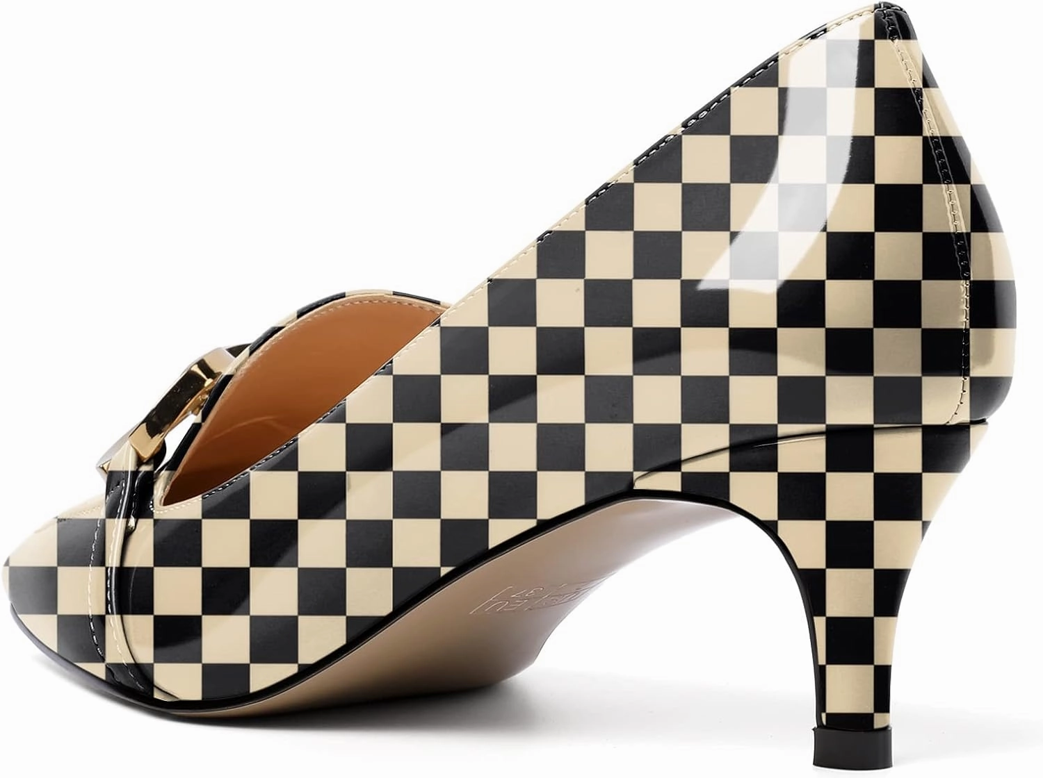 Soireelady Women’s Kitten Heel Pumps Square Toe Low Heel Shoes Metal Buckle Design Slip On Heels Classic Retro Comfort Office Formal Shoes 2Inch