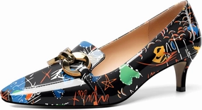 Soireelady Women’s Kitten Heel Pumps Square Toe Low Heel Shoes Metal Buckle Design Slip On Heels Classic Retro Comfort Office Formal Shoes 2Inch