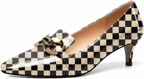 Soireelady Women’s Kitten Heel Pumps Square Toe Low Heel Shoes Metal Buckle Design Slip On Heels Classic Retro Comfort Office Formal Shoes 2Inch