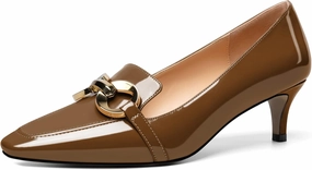 Soireelady Women’s Kitten Heel Pumps Square Toe Low Heel Shoes Metal Buckle Design Slip On Heels Classic Retro Comfort Office Formal Shoes 2Inch