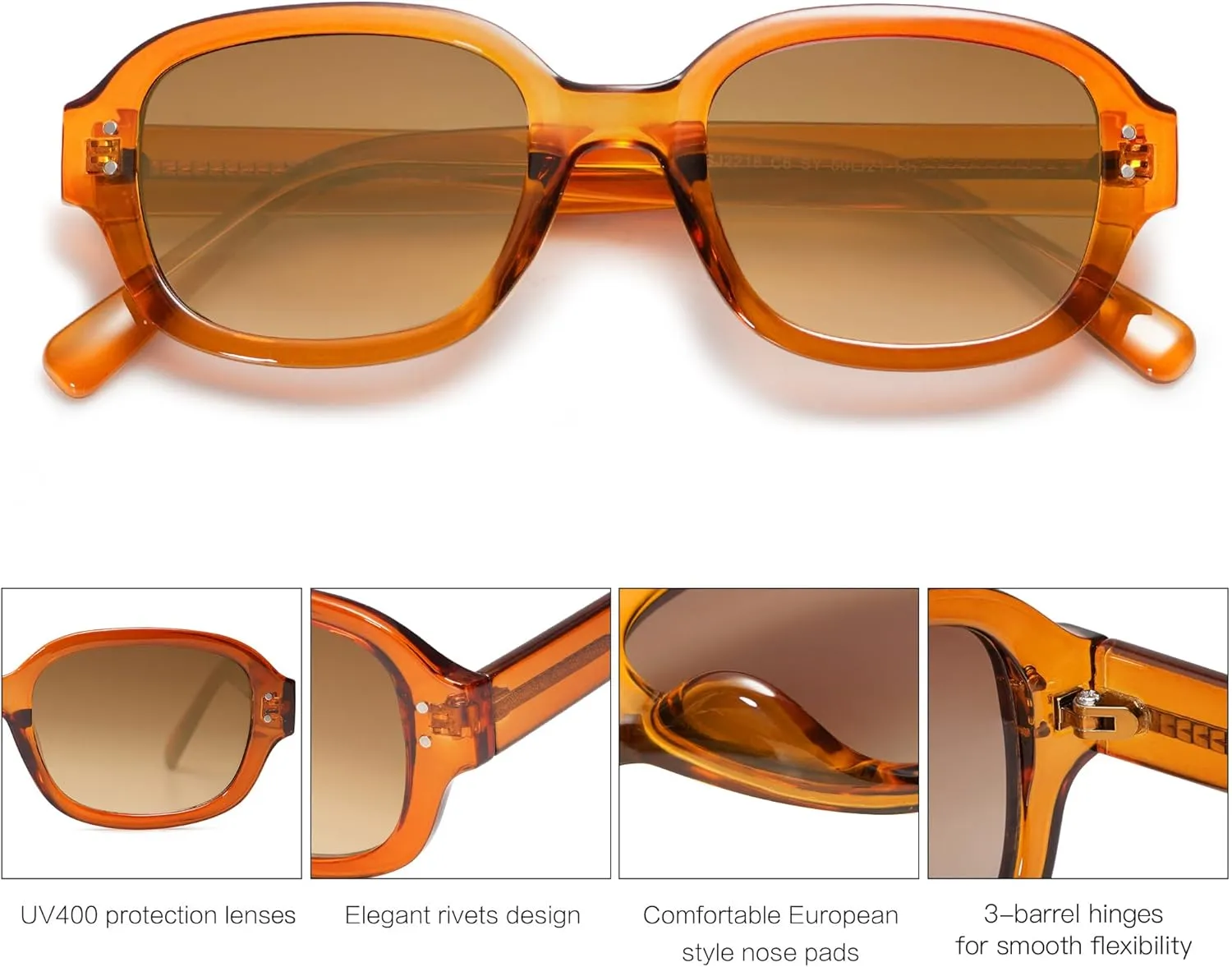 SOJOS Rectangle Sunglasses for Women Vintage Trendy Outdoor Travel Sun Glasses Square Frame SJ2218