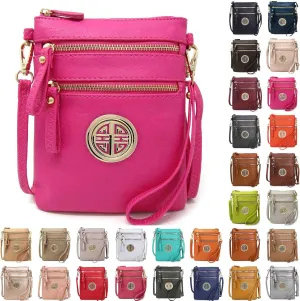 Solene Women's Faux Leather Organizer Multi Zipper Pockets With Detachable Wristlet Crossbody Bag