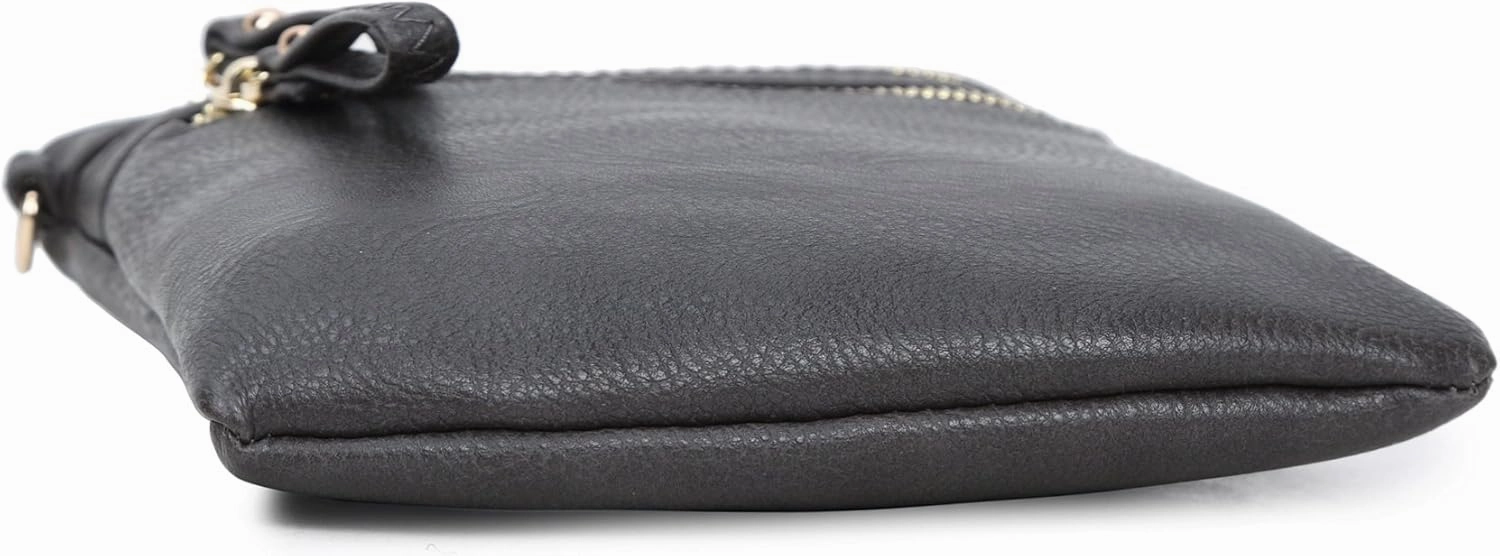 Solene Women's Faux Leather Organizer Multi Zipper Pockets With Detachable Wristlet Crossbody Bag