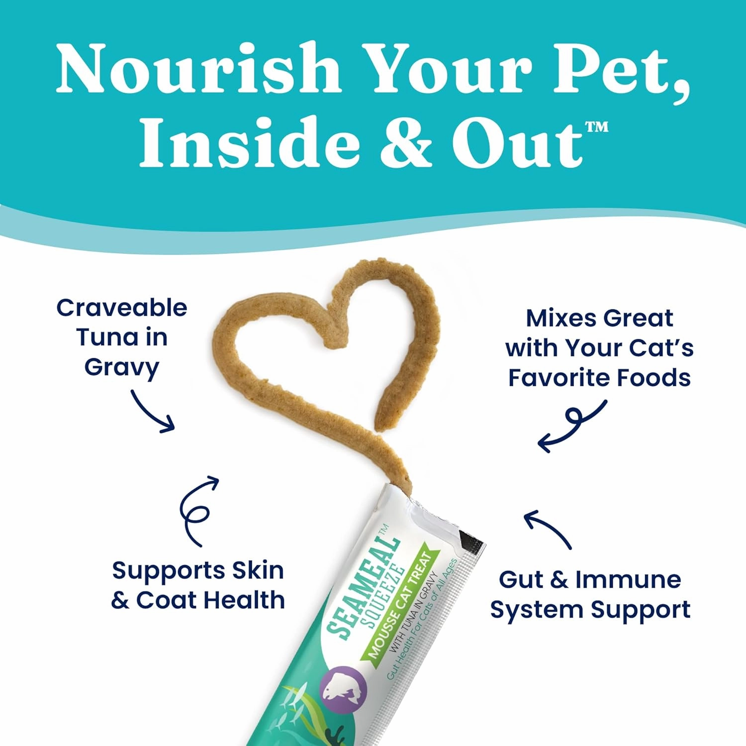 Solid Gold Lickable Cat Treats - Tuna SeaMeal Squeeze Squeezable Cat Treats for Indoor Cats 30 Pack - Made with Fiber-Rich Seaweed for Digestive Health for Immune Support - 3 oz / 30 Count