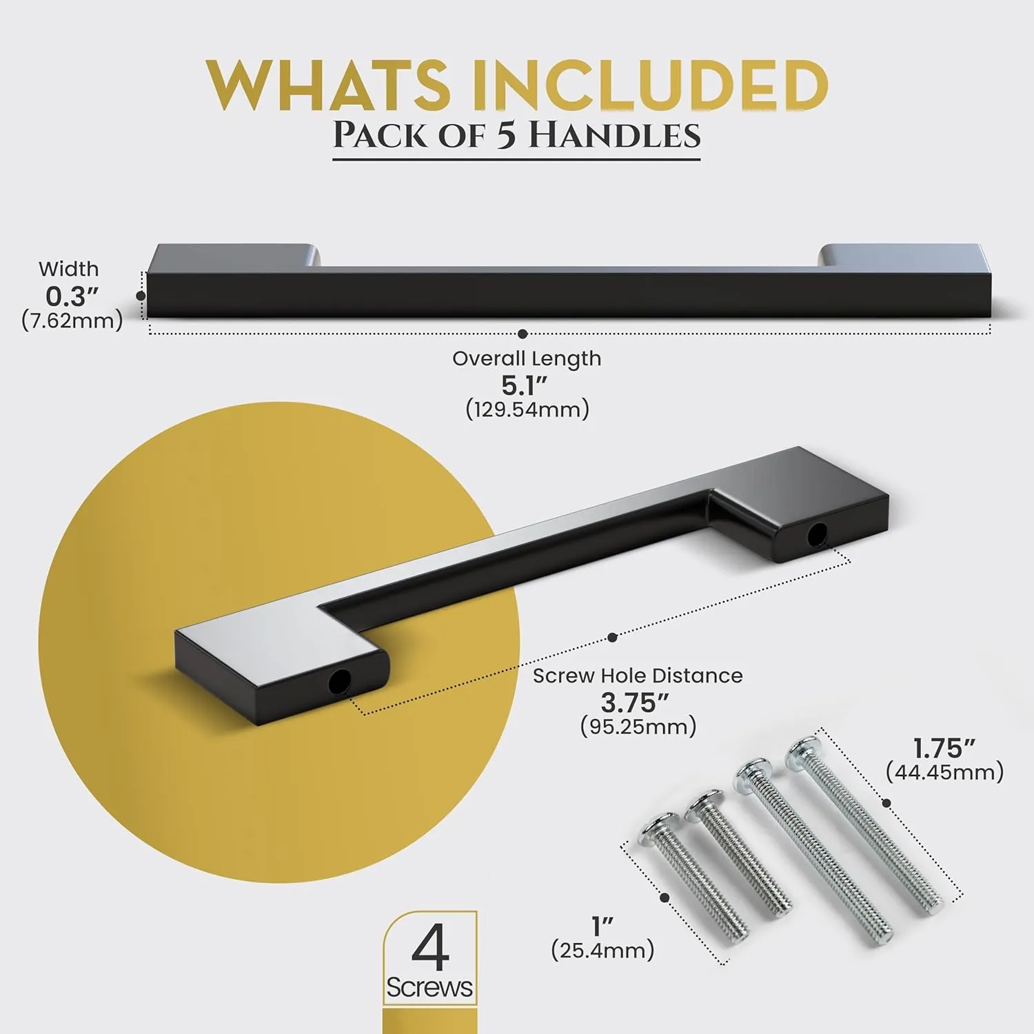 Southern Hills 5pc Matte Black Cabinet Pulls 3.75 inch (96mm) Black Handles for Cabinets, Kitchen Cabinet Handles Black - Dresser Pull, Matte Black Drawer Pulls, Vanity Cabinet Hardware, Door Pulls