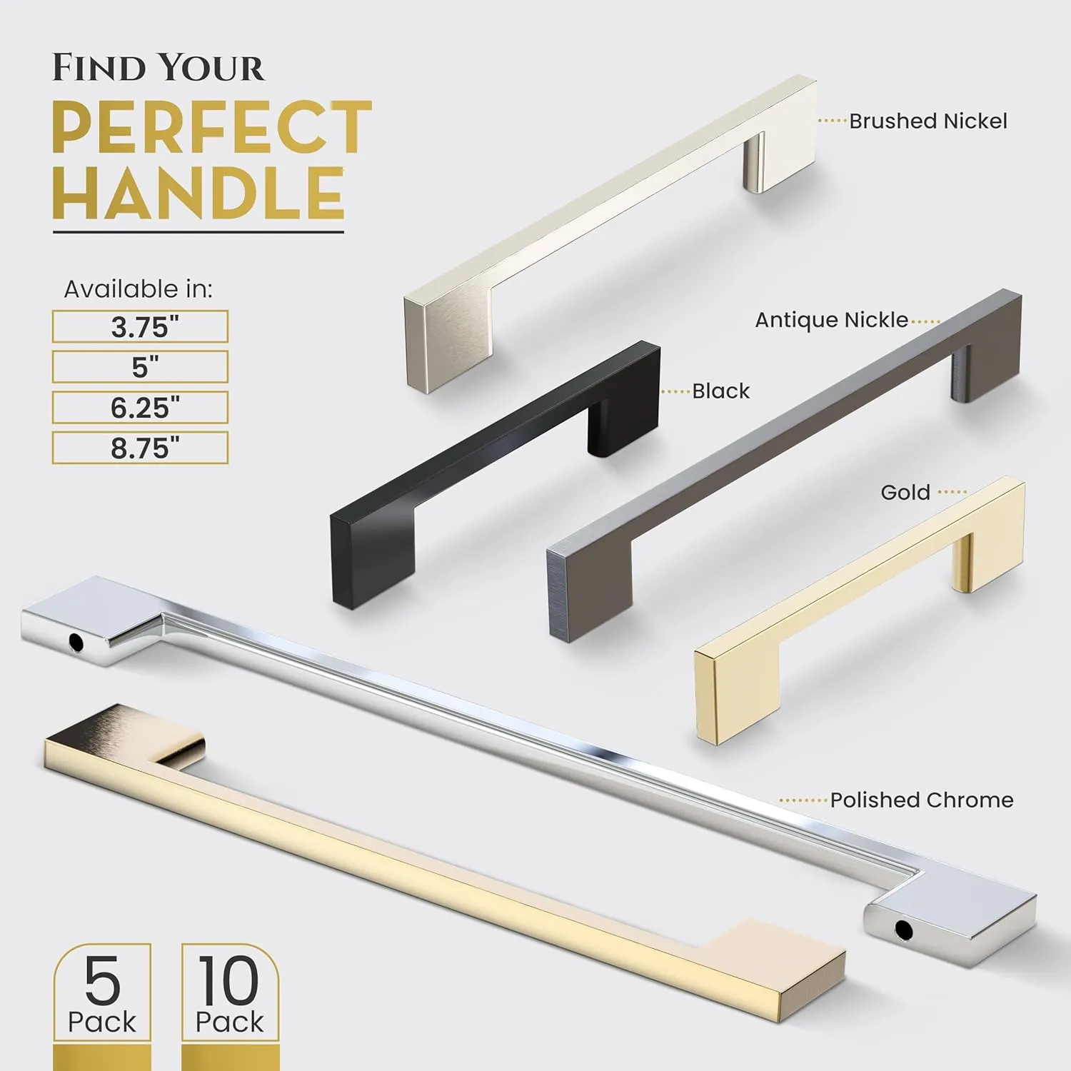 Southern Hills Matte Black Cabinet Pulls - 160mm Handles for Cabinets, Kitchen, Dresser, Drawer, Vanity, Door - Hardware