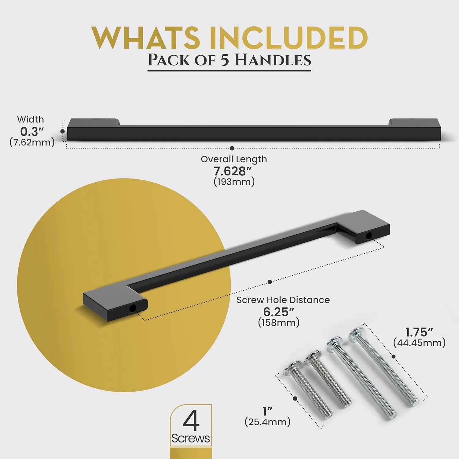 Southern Hills Matte Black Cabinet Pulls - 160mm Handles for Cabinets, Kitchen, Dresser, Drawer, Vanity, Door - Hardware