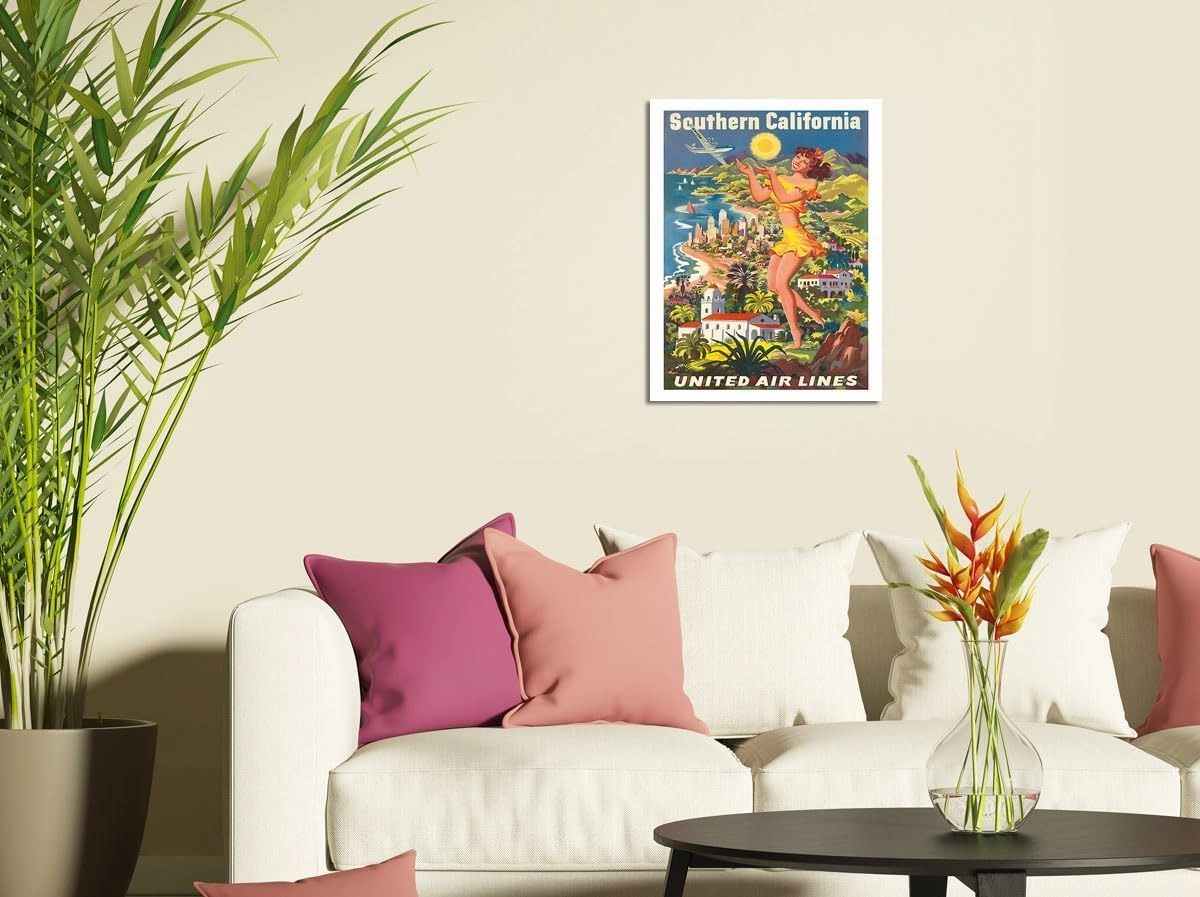 Southern California - United Air Lines - Vintage Airline Travel Poster by Joseph Fehér c.1950 - Fine Art Matte Paper Print (Unframed) 11x14in