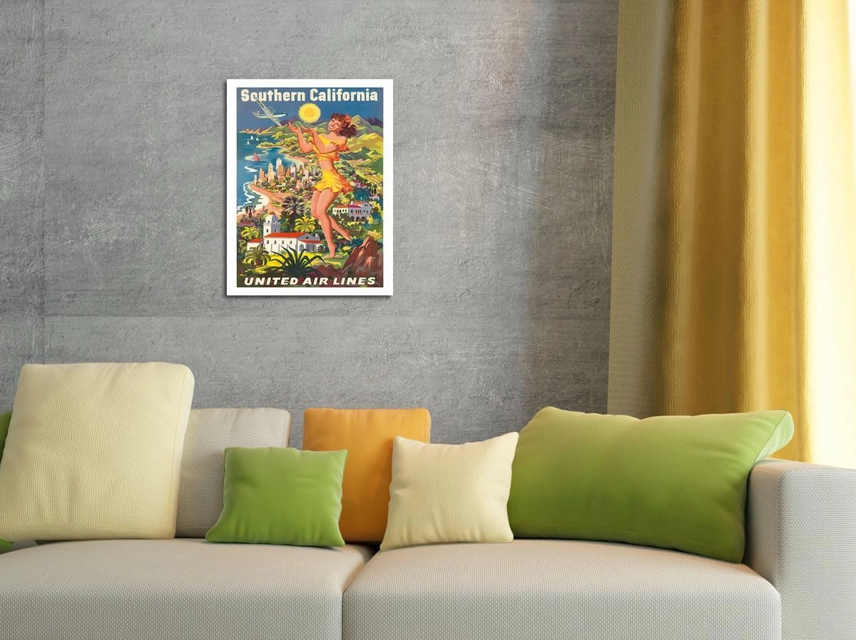 Southern California - United Air Lines - Vintage Airline Travel Poster by Joseph Fehér c.1950 - Fine Art Matte Paper Print (Unframed) 11x14in