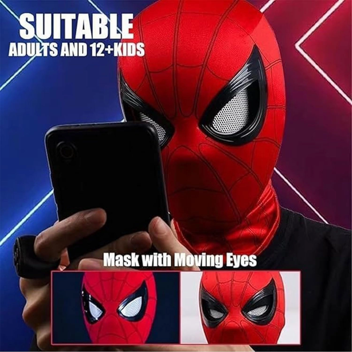 Spider Hero Mask with Moving Eyes, Realistic Spider Mask Costume for Cosplay, Birthdays Gift for Kids/Adults