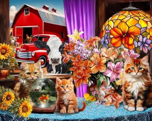 Springbok Farmhouse View 1500 Piece Puzzle for Adults - Features a Colorful and Quaint Farmhouse Window View
