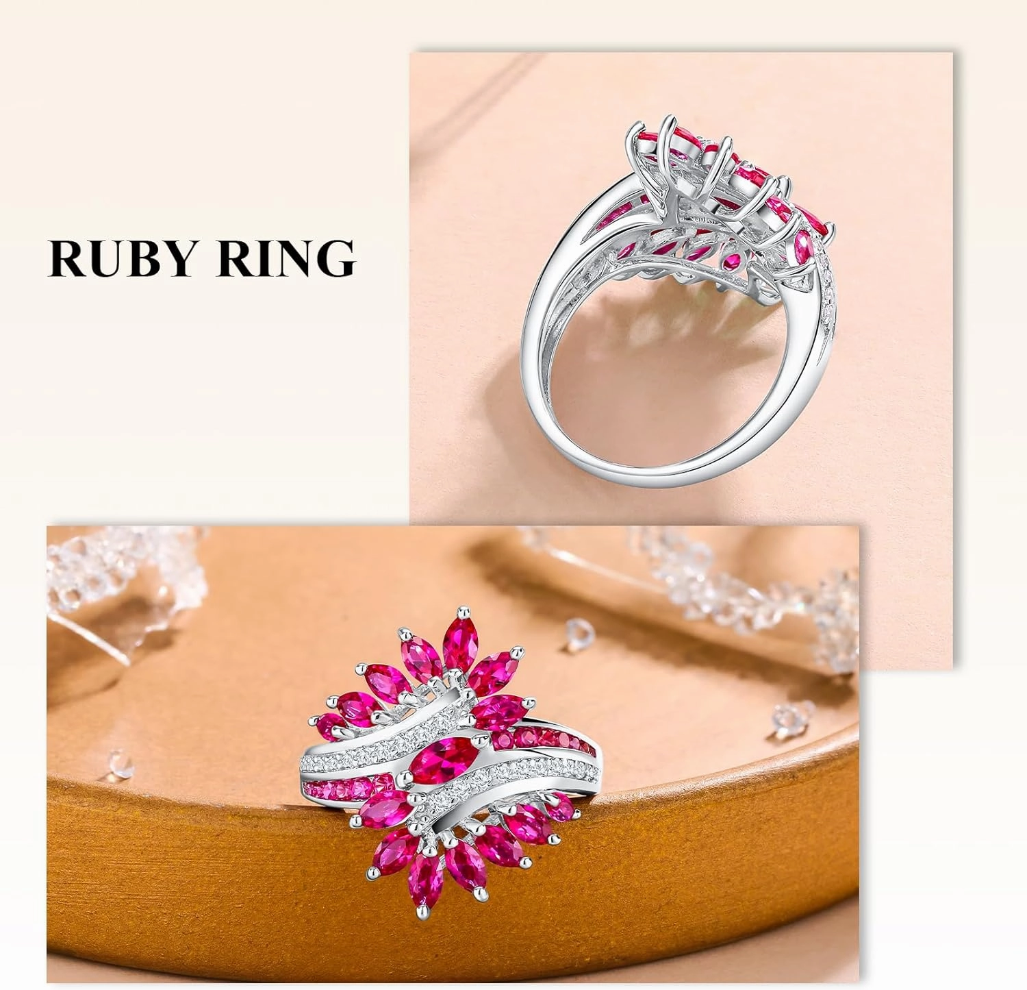 Statement Flower Ring, 14K Gold Plated, Size 6 to 10, Pink, Yellow, Green Leaf Stones, Opal, Sapphire, Ruby, Emerald, Sterling Silver, Cocktail, Engagement, Promise, Party Ring for Women
