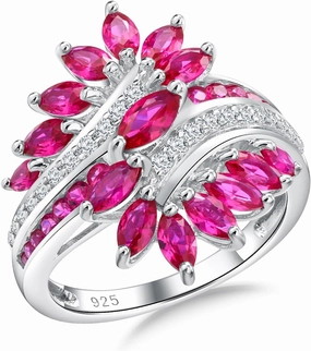Statement Flower Ring, 14K Gold Plated, Size 6 to 10, Pink, Yellow, Green Leaf Stones, Opal, Sapphire, Ruby, Emerald, Sterling Silver, Cocktail, Engagement, Promise, Party Ring for Women
