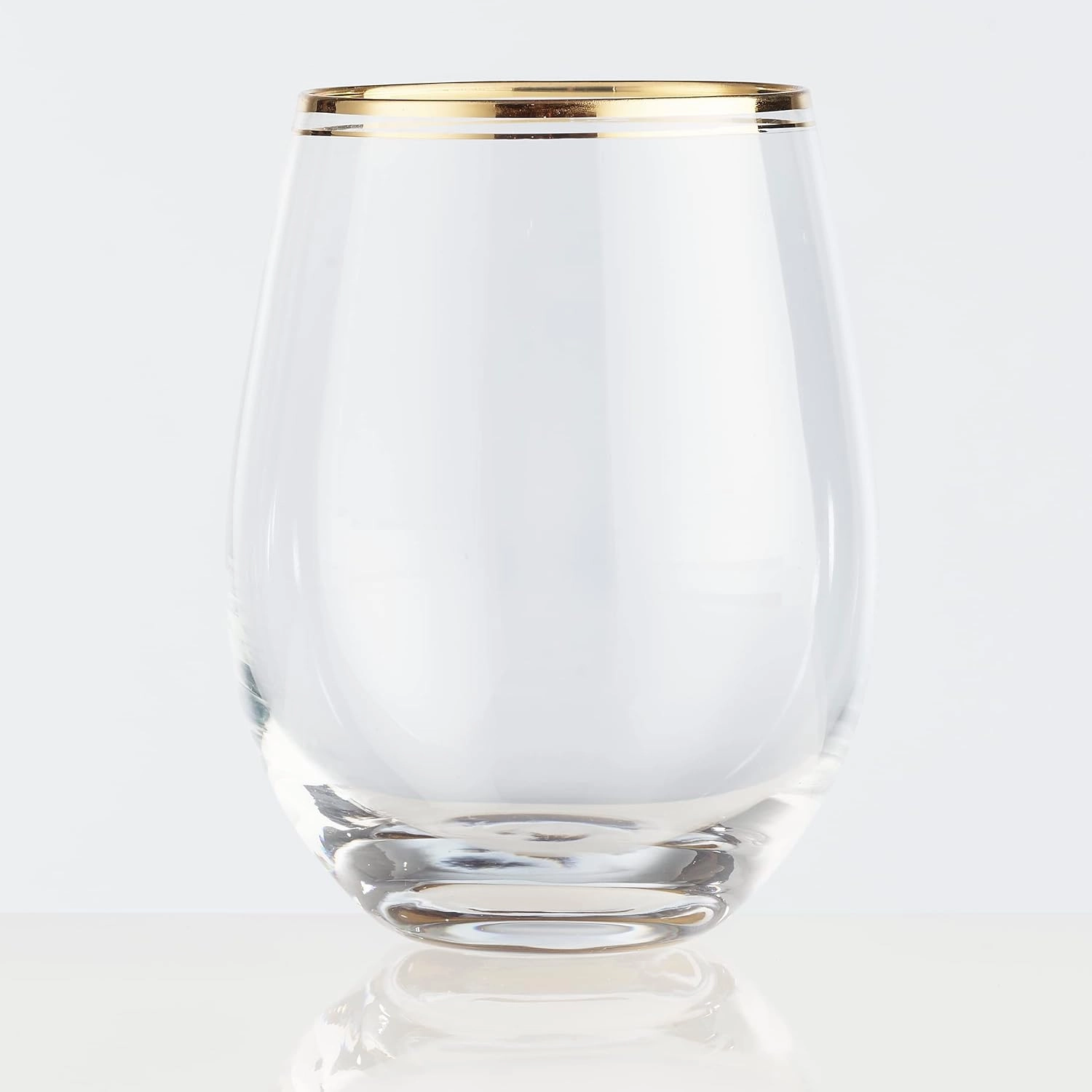 Stemless White Wine Glasses with Real Gold Trim, Crystal Wine Glass Set, 18 Oz. (Set of 2)