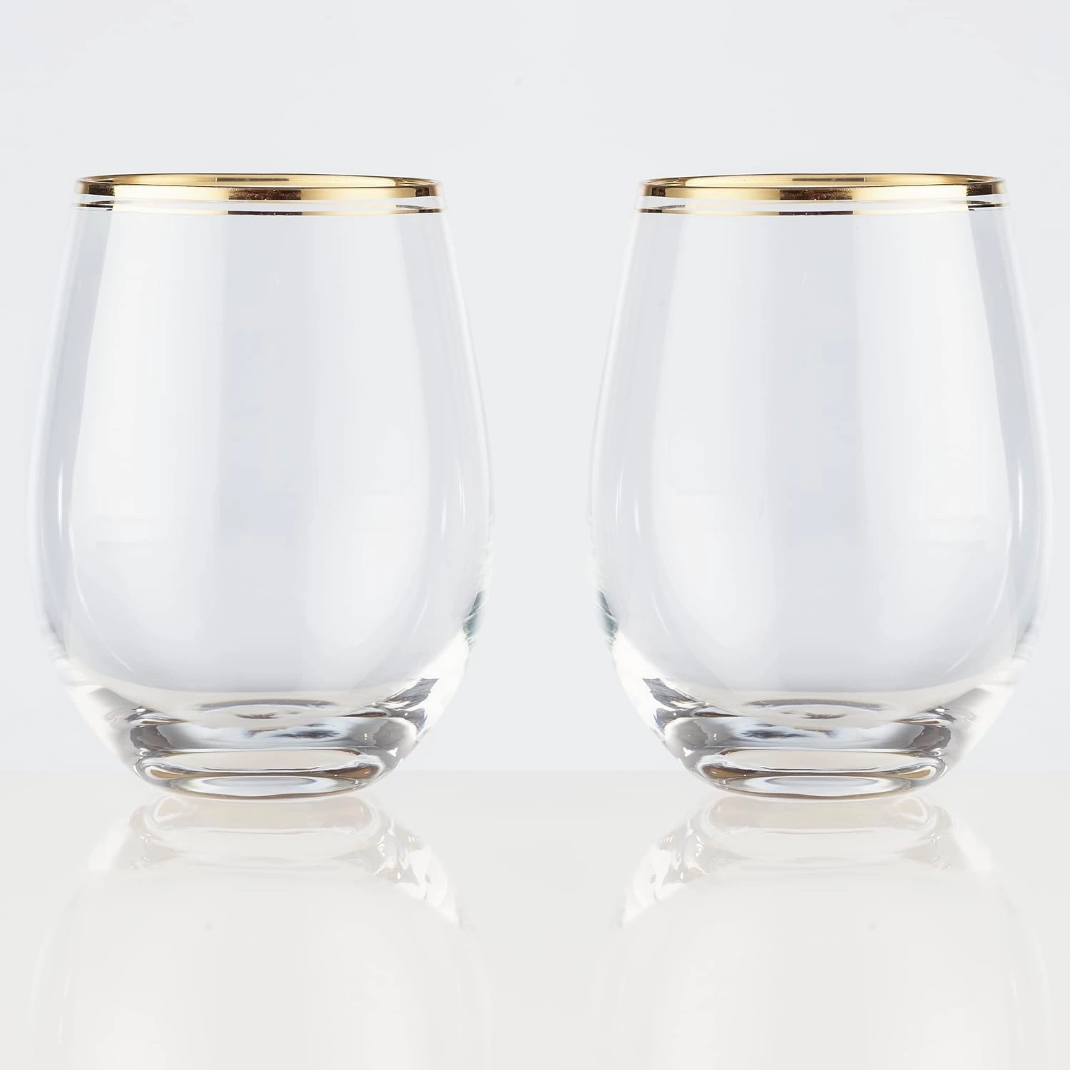 Stemless White Wine Glasses with Real Gold Trim, Crystal Wine Glass Set, 18 Oz. (Set of 2)