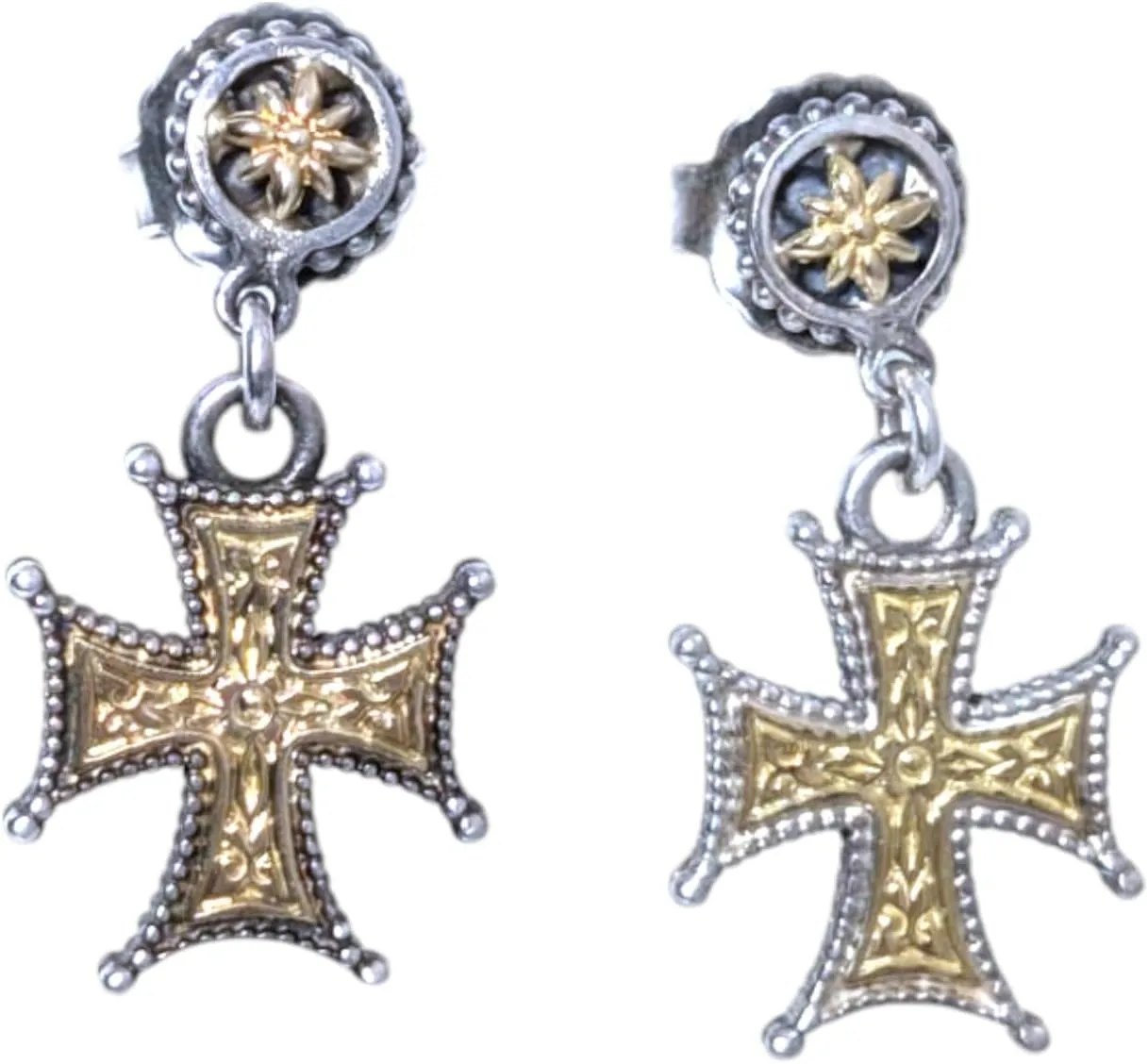 Sterling Silver and 18K Gold Cross Earrings SKKJ521-130