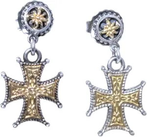 Sterling Silver and 18K Gold Cross Earrings SKKJ521-130