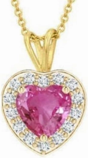 Sterling Silver Created Pink Sapphire Heart Pendant Necklace,
