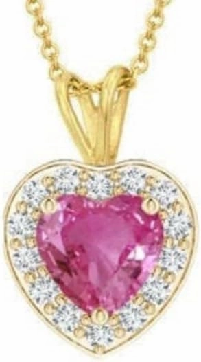 Sterling Silver Created Pink Sapphire Heart Pendant Necklace,