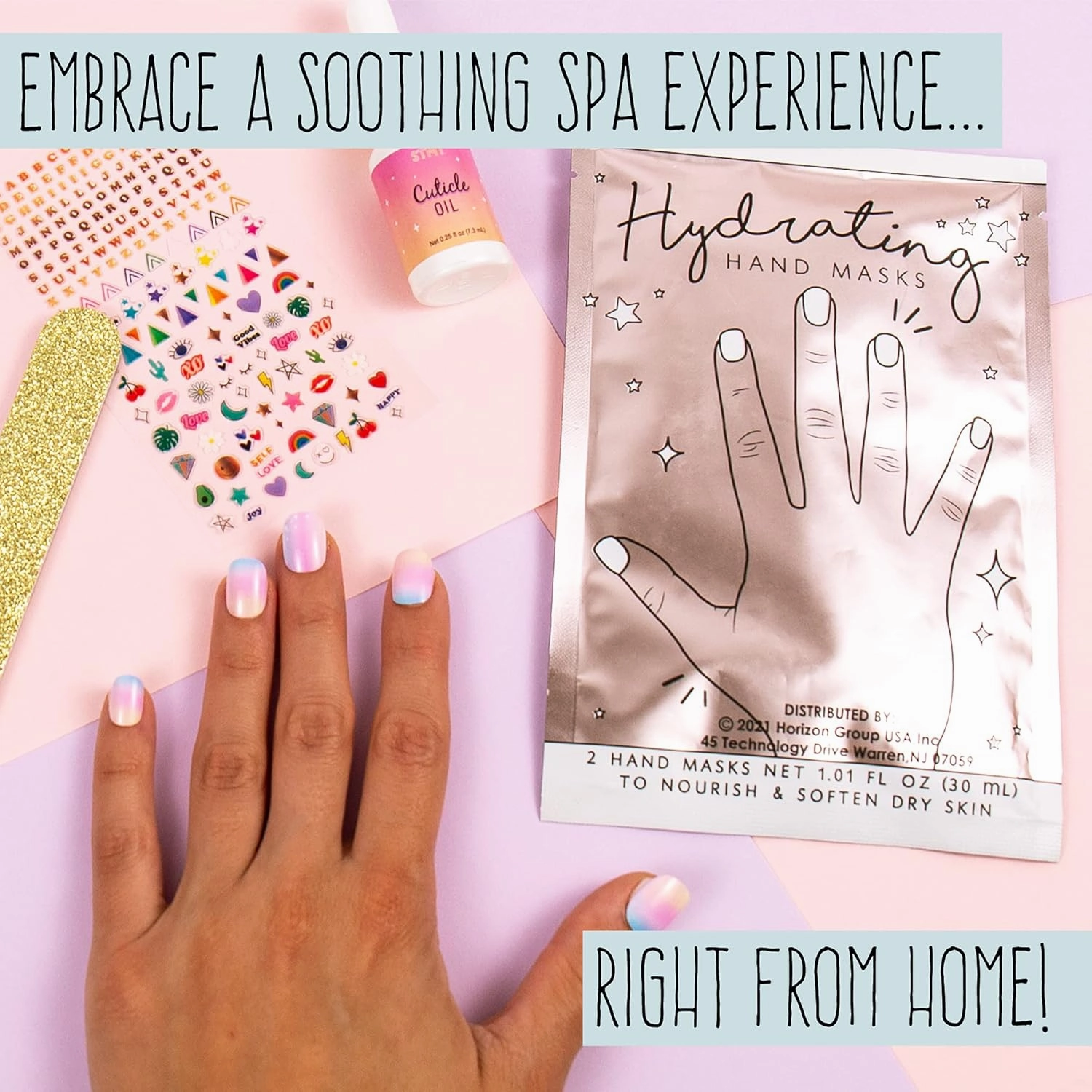 STMT Self-Love Club D.I.Y. Nail Art Studio by Horizon Group USA, 10  Essentials for at-Home Manicure Including Nail Polishes, Soothing Hand Mask, Cuticle Oil, Phone Holder, Nail Stickers & More