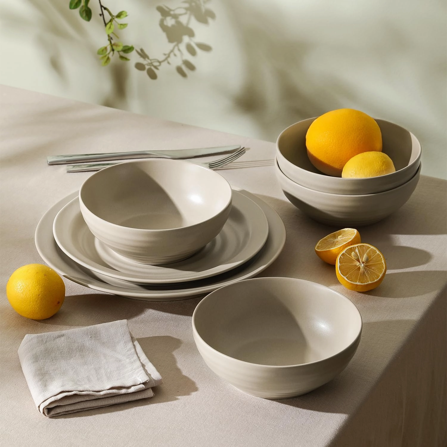 Stone Lain Orbit 12-Piece Dinnerware Set Stoneware, Beige