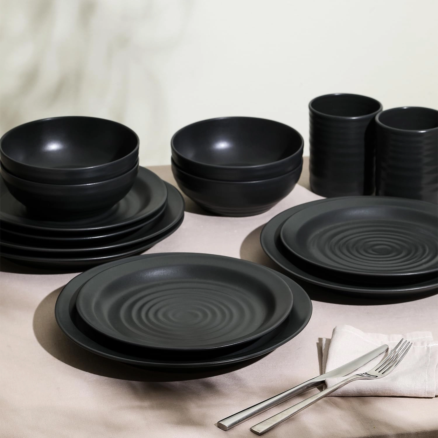 Stone Lain Orbit 12-Piece Dinnerware Set Stoneware, Charcoal