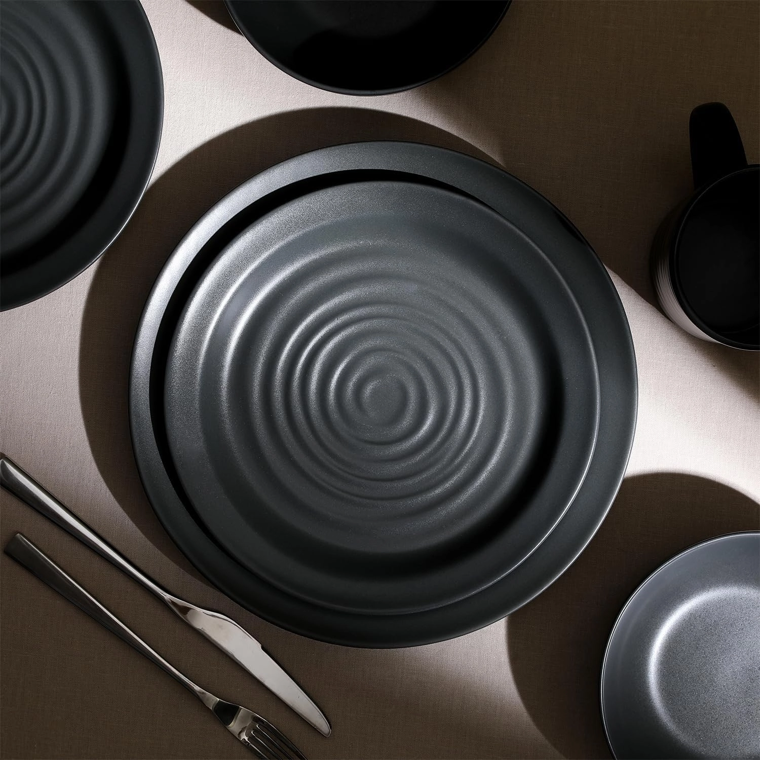 Stone Lain Orbit 12-Piece Dinnerware Set Stoneware, Charcoal