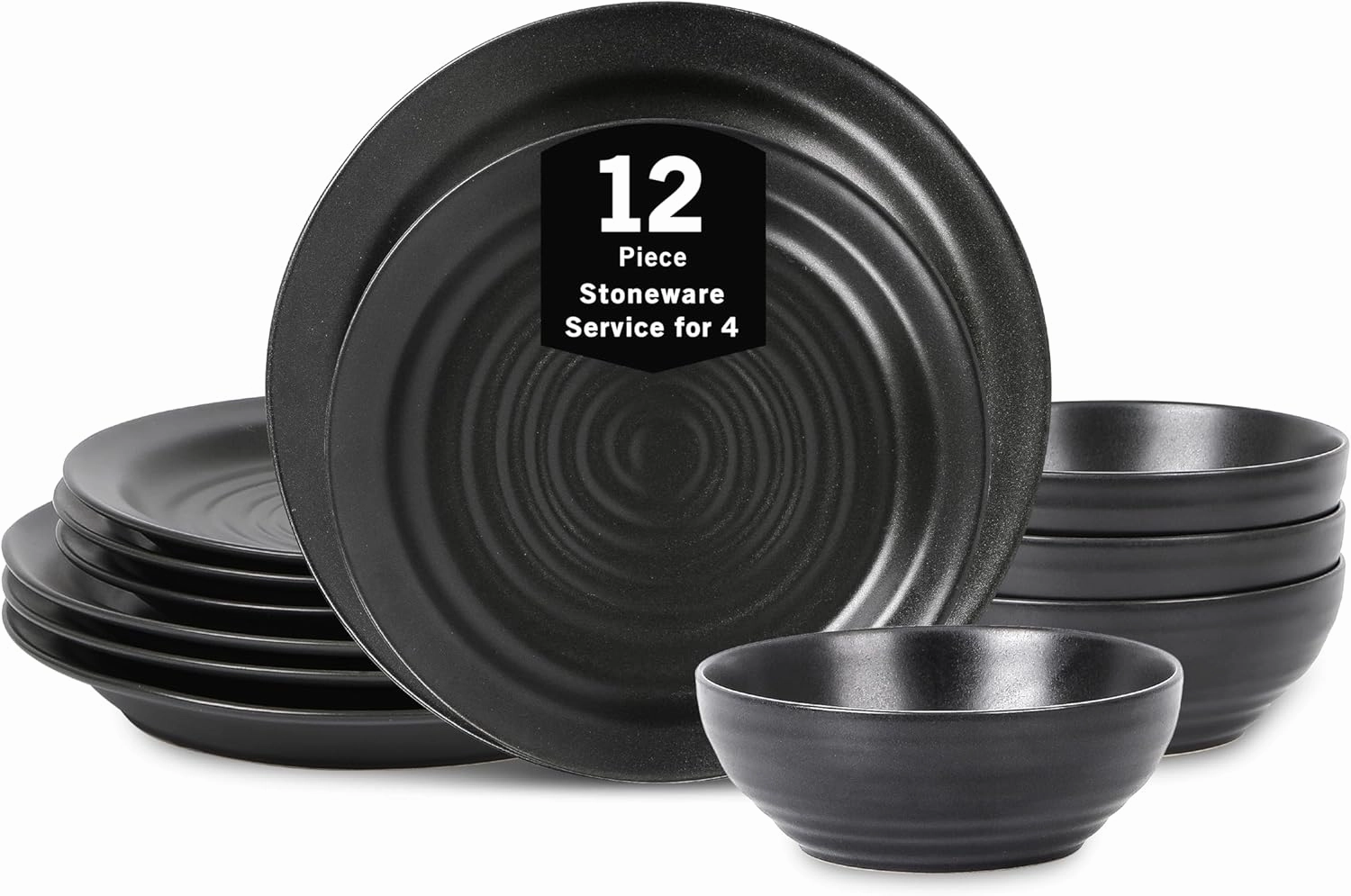 Stone Lain Orbit 12-Piece Dinnerware Set Stoneware, Charcoal