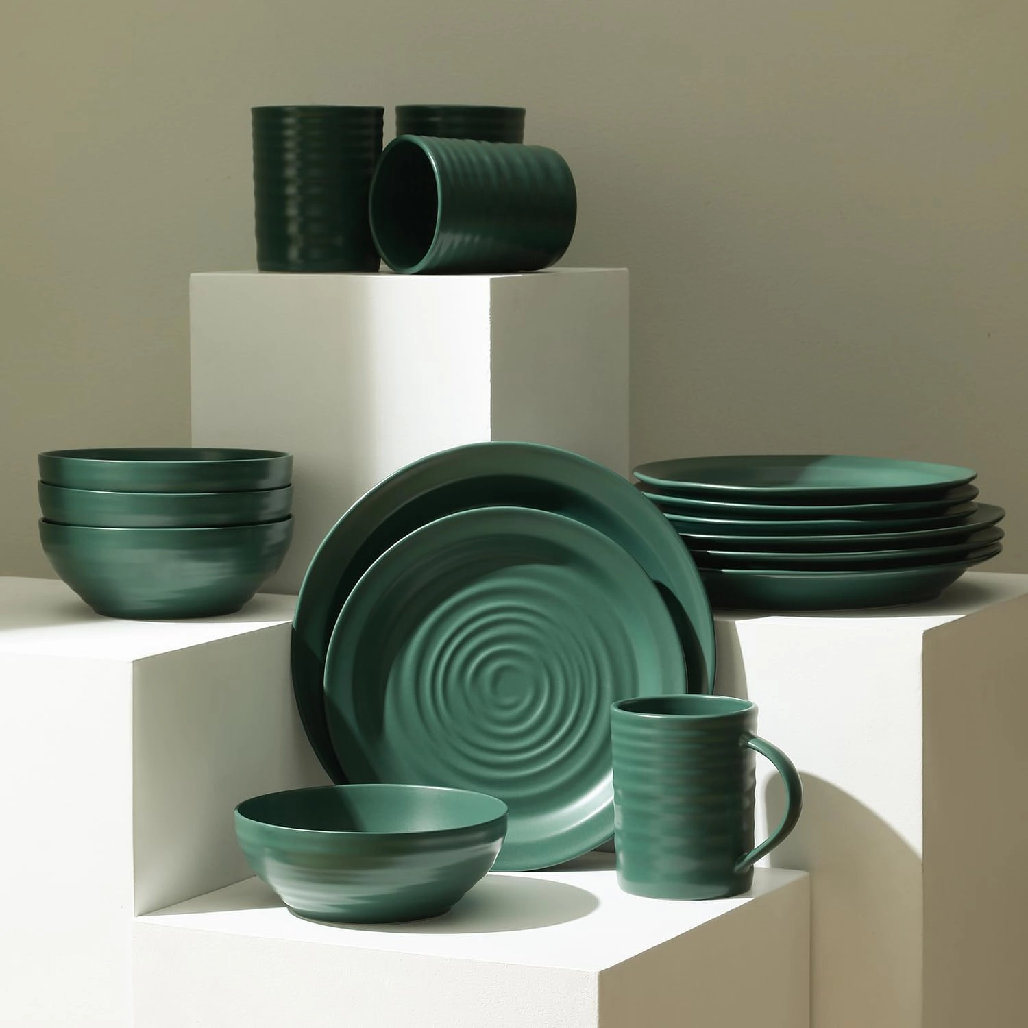 Stone Lain Orbit 16-Piece Dinnerware Set Stoneware, Green