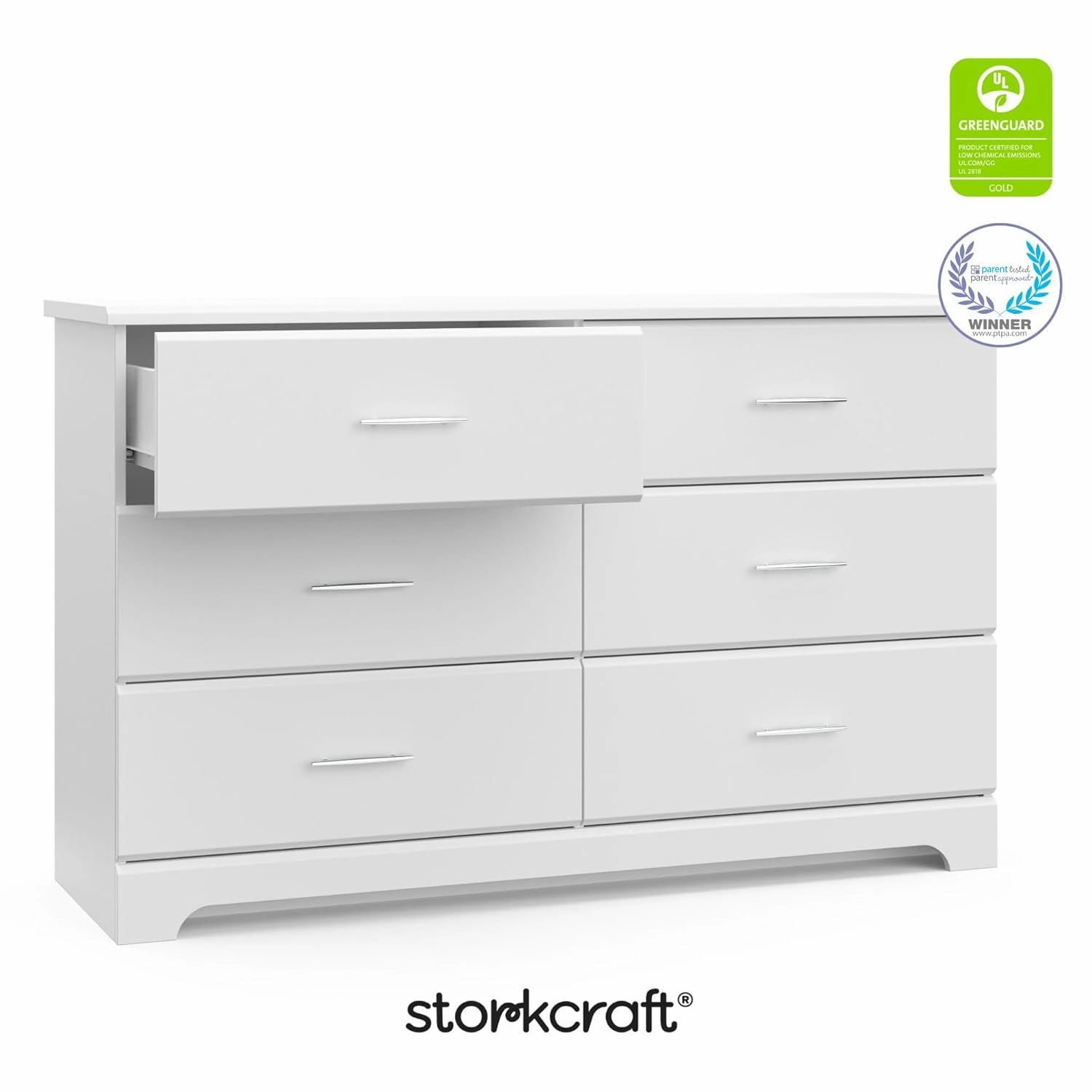 Storkcraft Brookside 6 Drawer Double Dresser (White) – GREENGUARD Gold Certified, Dresser For Nursery, Kids, Chest Of Drawers