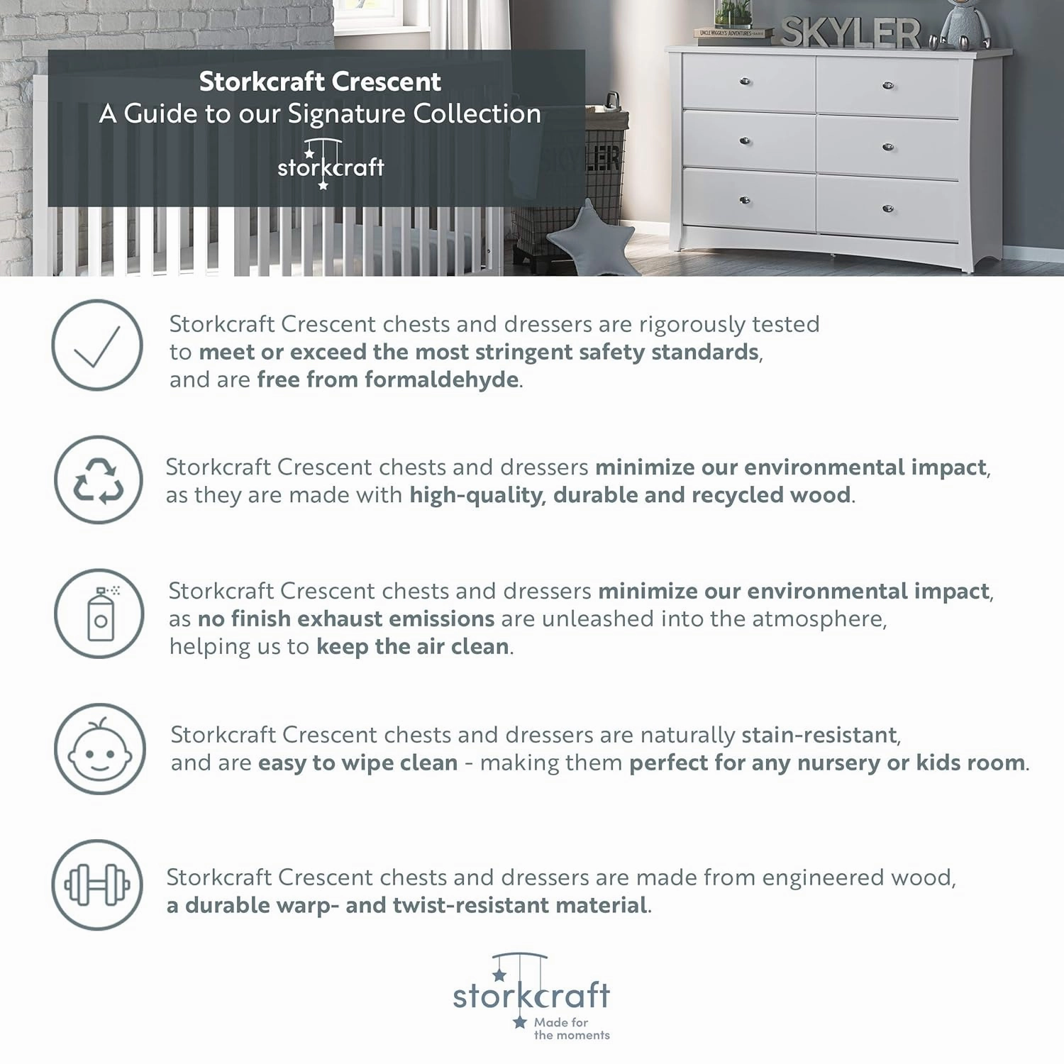 Storkcraft Crescent 4 Drawer Chest (Espresso) – GREENGUARD Gold Certified, Easy-to-Match Chest of Drawers for Nursery and Kids Bedroom, Dresser Organizer for Children’s Bedroom