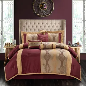 Stratford Park Wine Gold 7 Pieces Lightweight Microfiber Bed-in-a-Bag Comforter Bedding Set, Jacquard King Comforter Set, All Season Bedroom Home Décor