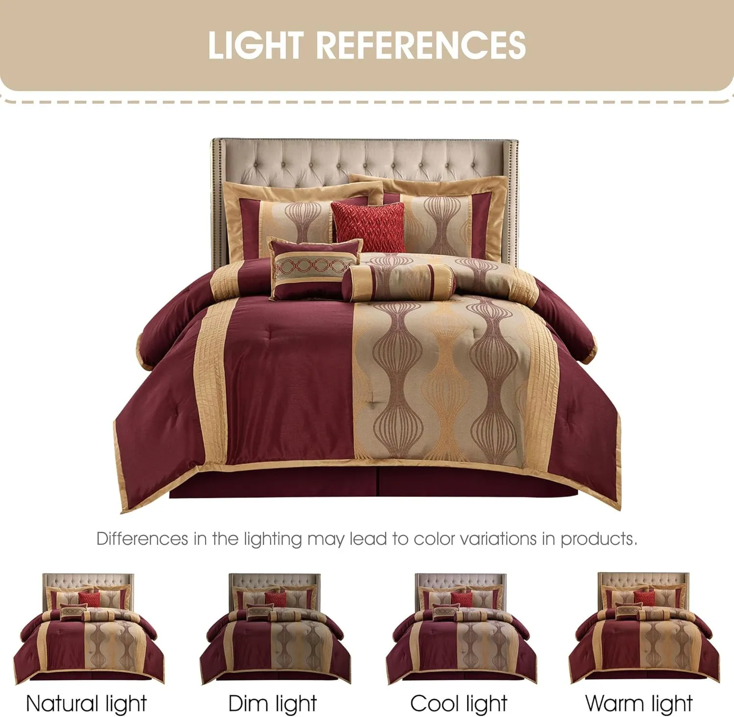 Stratford Park Wine Gold 7 Pieces Lightweight Microfiber Bed-in-a-Bag Comforter Bedding Set, Jacquard King Comforter Set, All Season Bedroom Home Décor