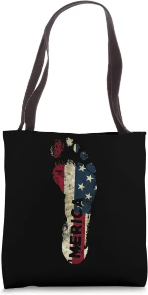 Stride into Patriotism: 'MERICA' Foot Design Tote Bag