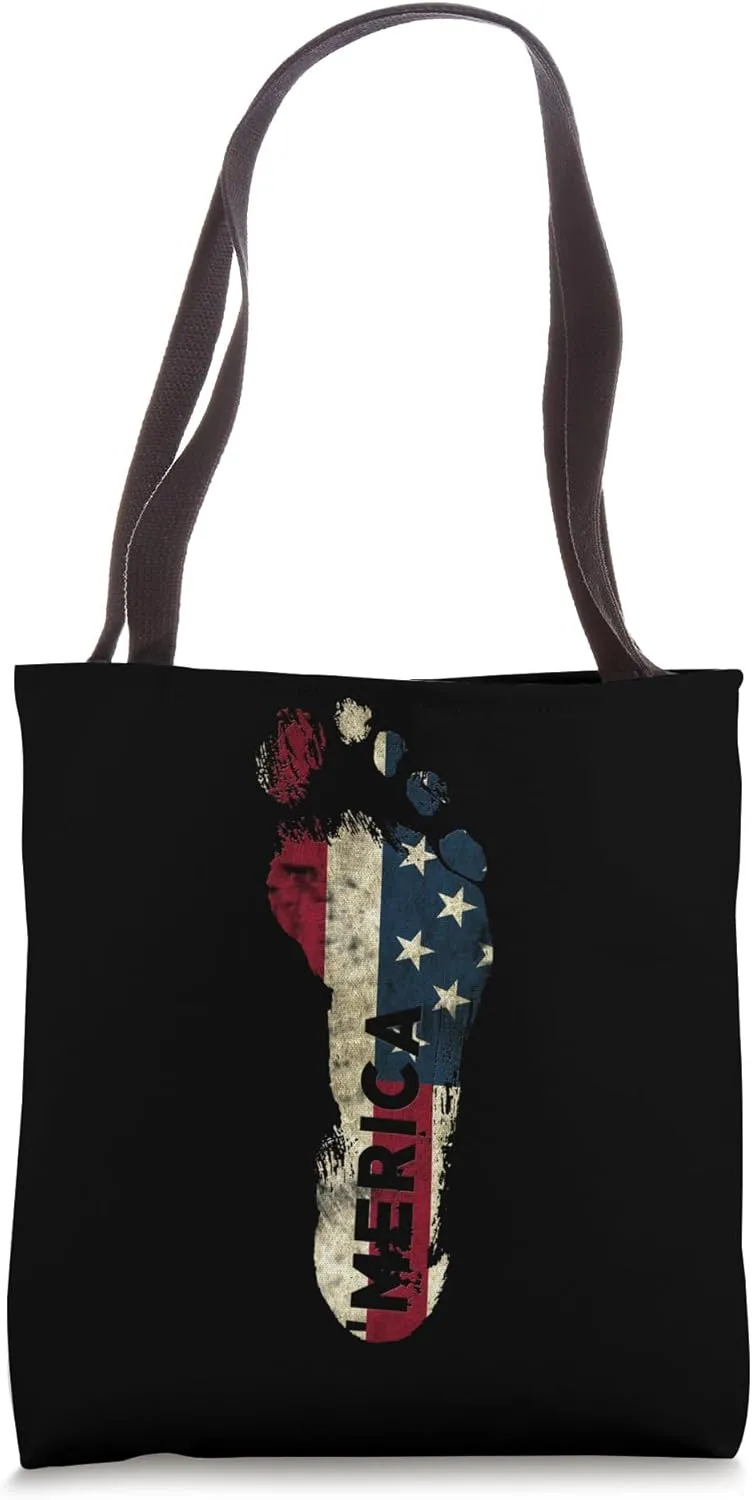 Stride into Patriotism: 'MERICA' Foot Design Tote Bag