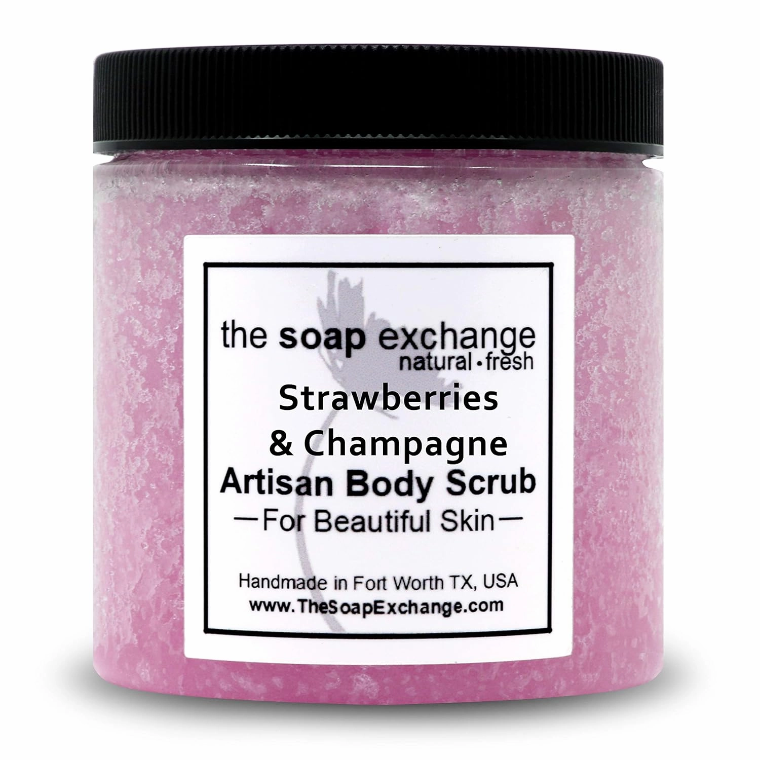 Sugar Body Scrub - Strawberries & Champagne Scent - Hand Crafted 8 fl oz / 240 ml Natural Artisan Skin Care, Shea Butter, Exfoliate, Moisturize, & Protect. Made in the USA.