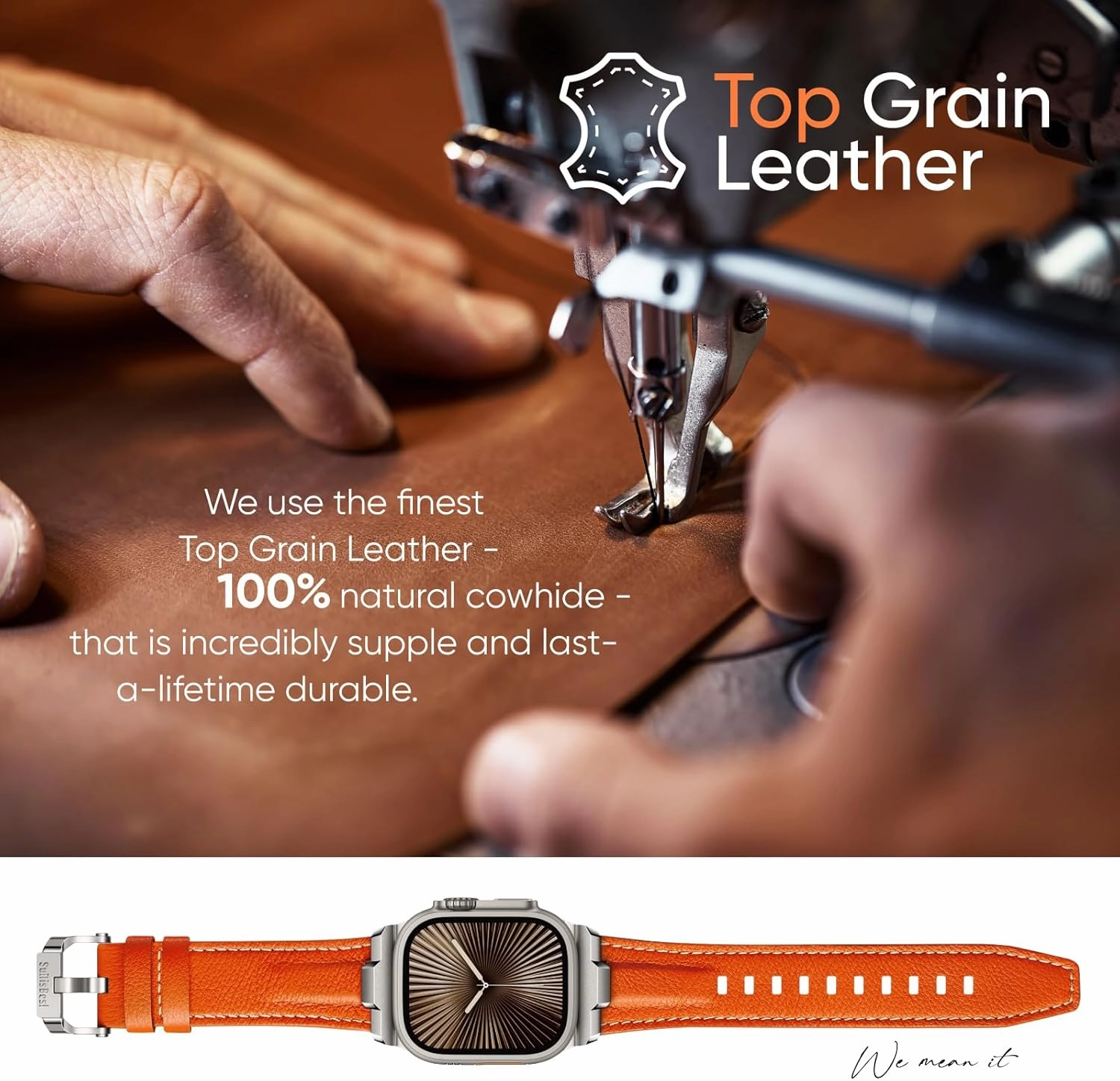 Suitisbest Leather Bands Compatible for Apple Watch Ultra Band 49mm 46mm 45mm 44mm 42mm, Genuine Leather Rugged Durable Matel Connector Replacement Strap for Women Men iWatch Ultra 10 9 8 7 6 5 4 3 SE