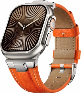Suitisbest Leather Bands Compatible for Apple Watch Ultra Band 49mm 46mm 45mm 44mm 42mm, Genuine Leather Rugged Durable Matel Connector Replacement Strap for Women Men iWatch Ultra 10 9 8 7 6 5 4 3 SE
