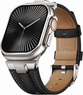 Suitisbest Leather Bands Compatible for Apple Watch Ultra Band 49mm 46mm 45mm 44mm 42mm, Genuine Leather Rugged Durable Matel Connector Replacement Strap for Women Men iWatch Ultra 10 9 8 7 6 5 4 3 SE