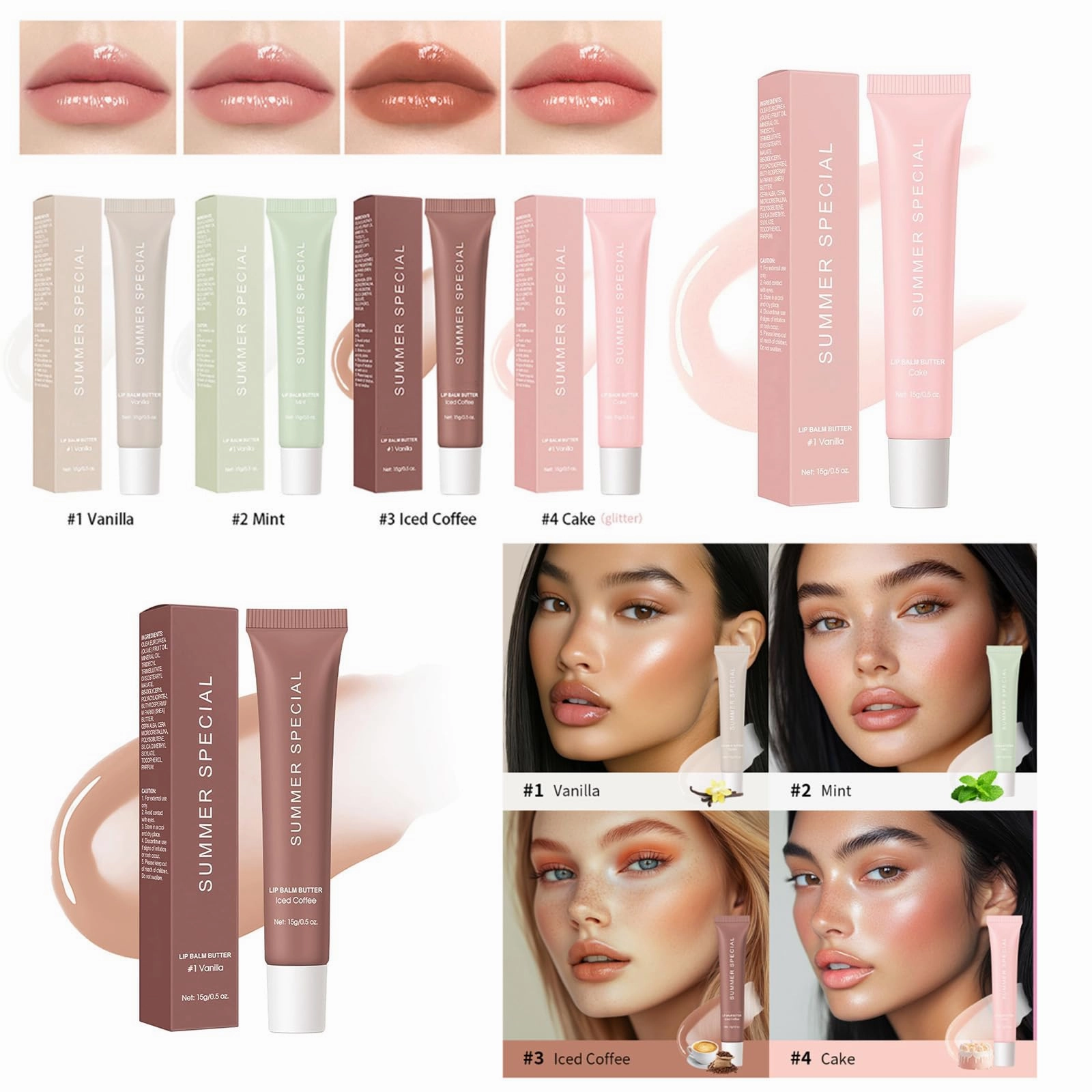 Summer Special Lip Balm, Summer Special Lip Butter Balm 4 Color Lip Butter Balm for Hydration & Shine summer lip balm mini for Shine Hydration Sheer Tinted Soothing Lip Care (Cake 2PCS)