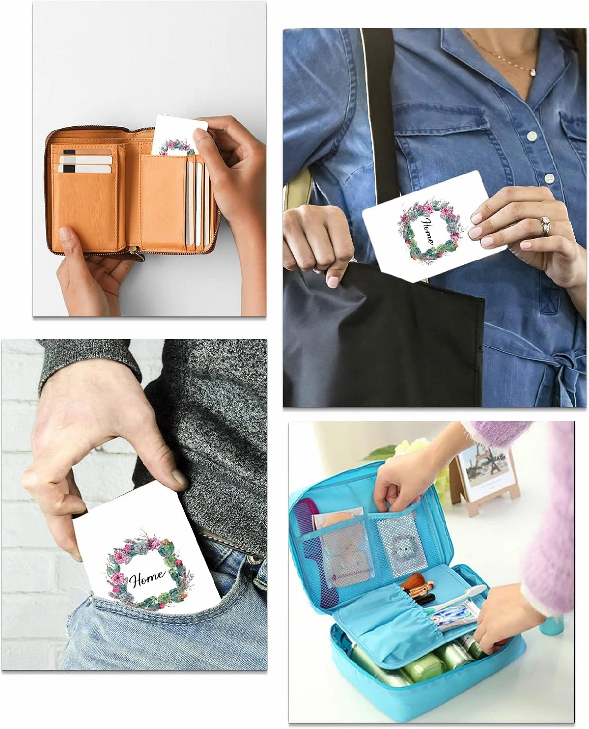 Summer Tropical Cactus Floral Wreath Small Compact Mirror for Purse, Home Green Travel Makeup Mirror for Women Men, Rectangular Handheld Compact Pocket Mirror 1 PCS