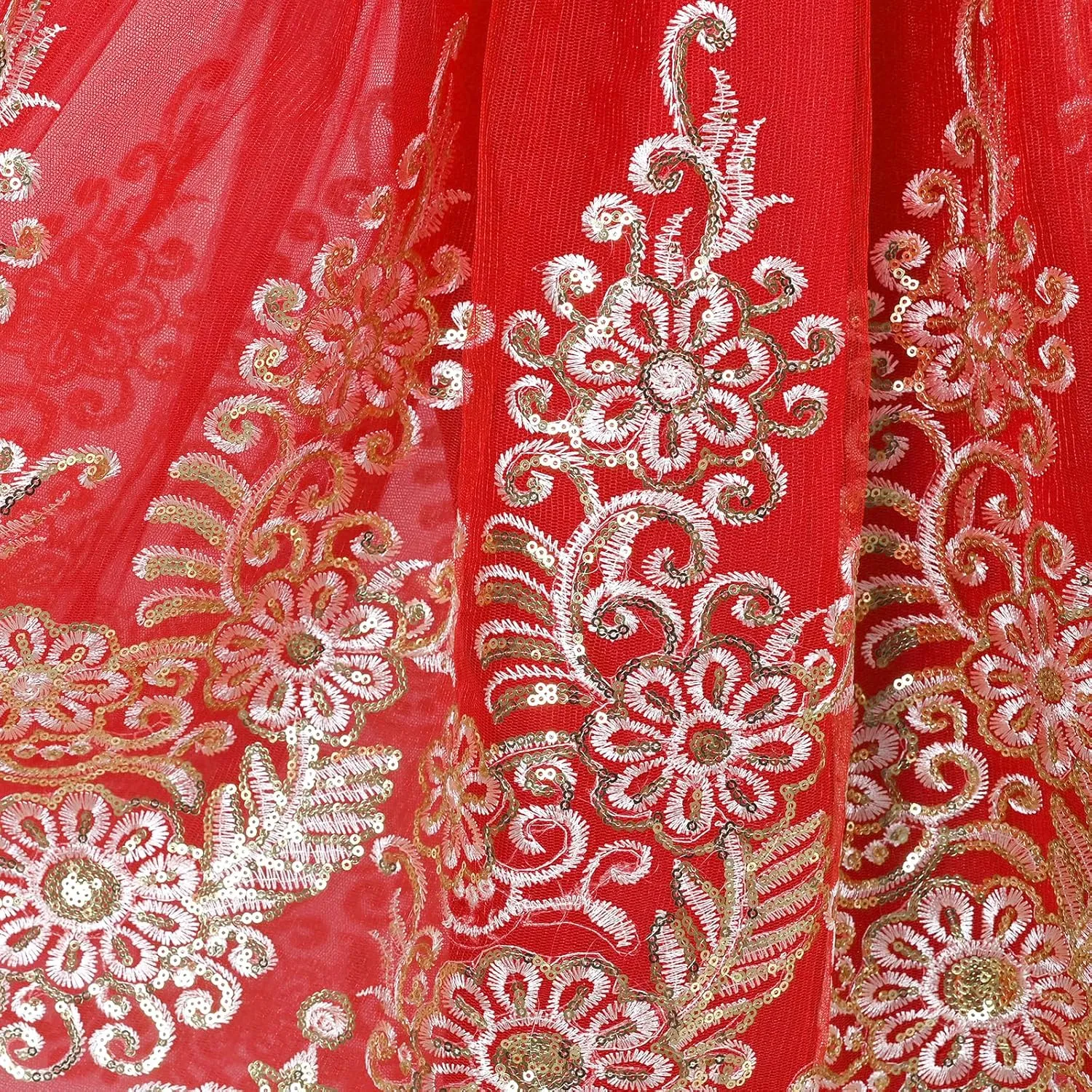 Sunny Fashion Girls Dress Red Floral Gold Embroidery Party Pageant Ball Gown Sleeveless