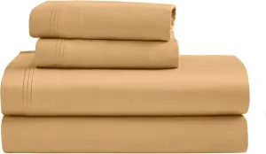 Superior Egyptian Cotton 4 Piece Sheet Set, Luxury 1500 Thread Count, Modern Design, Sustainable Sheets, Basics, Solid, Deep Pocket Fitted Sheet, Flat Sheet, Pillowcases, California King, Gold