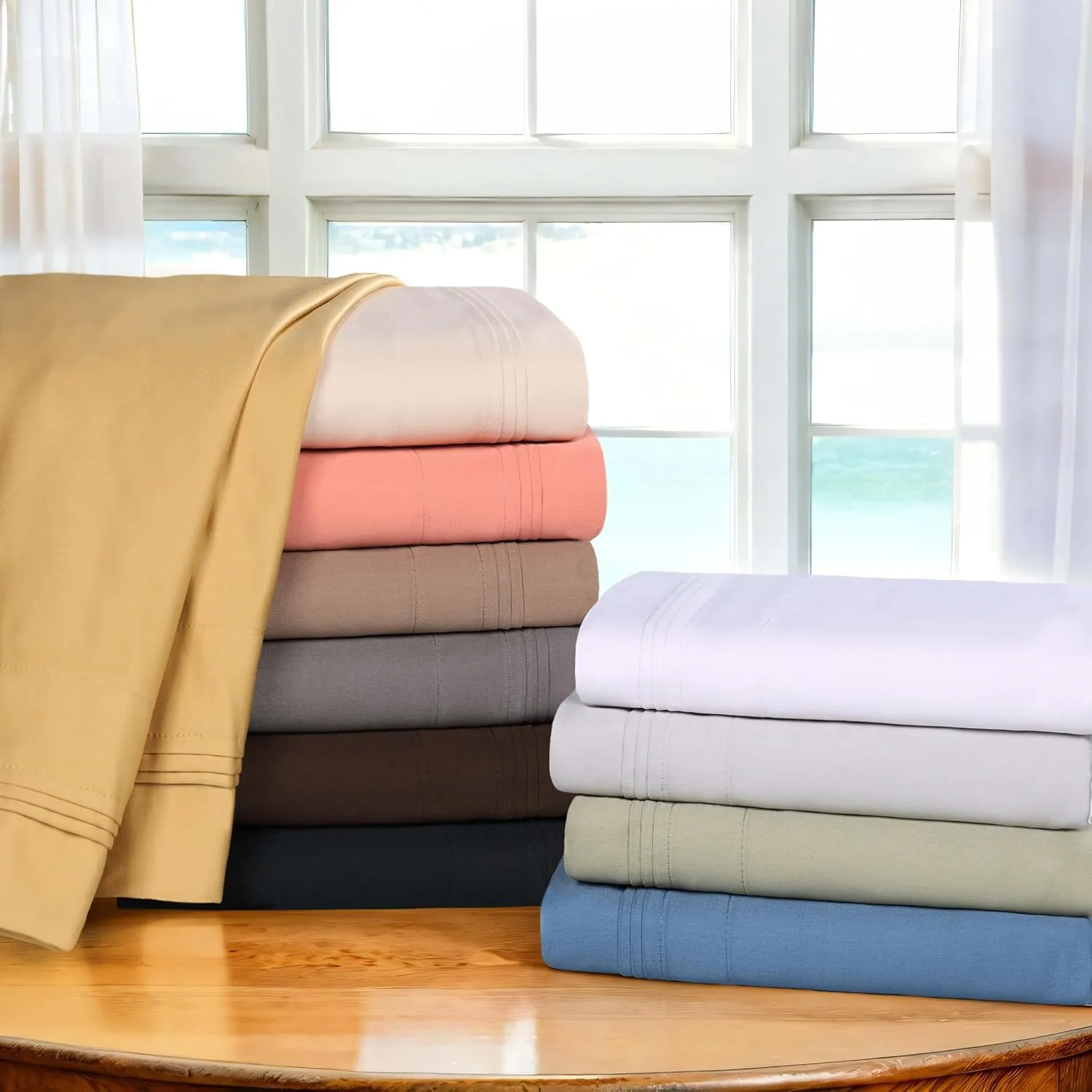 Superior Egyptian Cotton 4 Piece Sheet Set, Luxury 1500 Thread Count, Modern Design, Sustainable Sheets, Basics, Solid, Deep Pocket Fitted Sheet, Flat Sheet, Pillowcases, California King, Gold